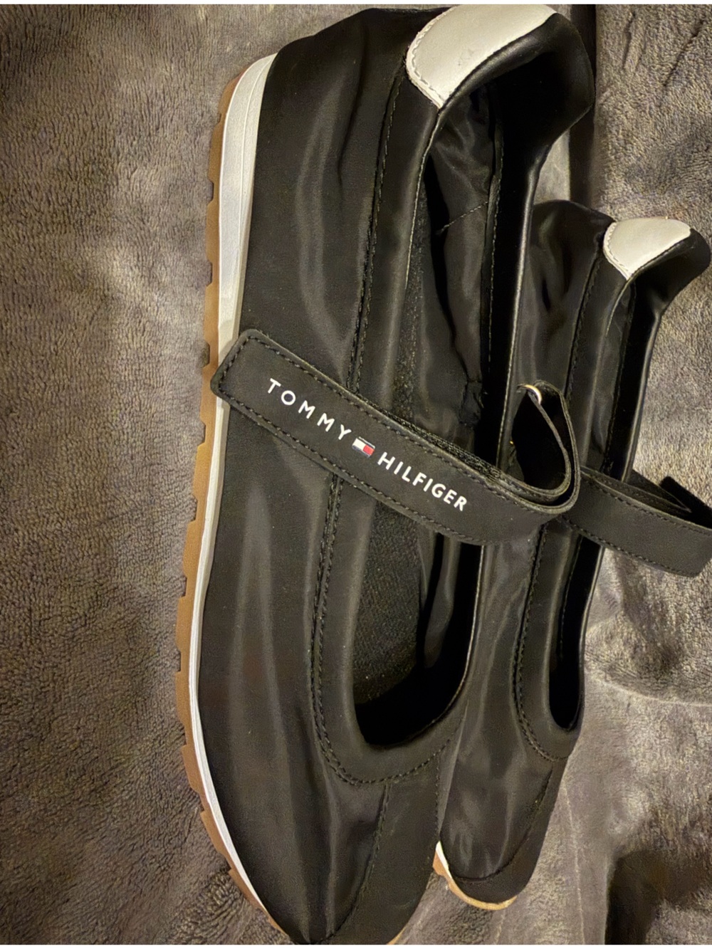 Tommy Hilfiger Black Mary-Jane Sandals with White Heel Accent